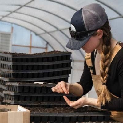 woman starting seeds