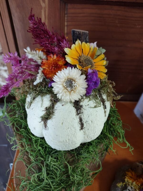 white painted hypertufa pumpkin