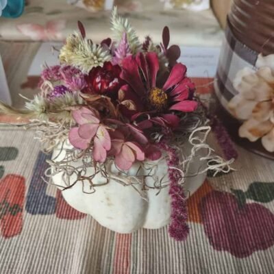 Mini pumpkin with dried flowers