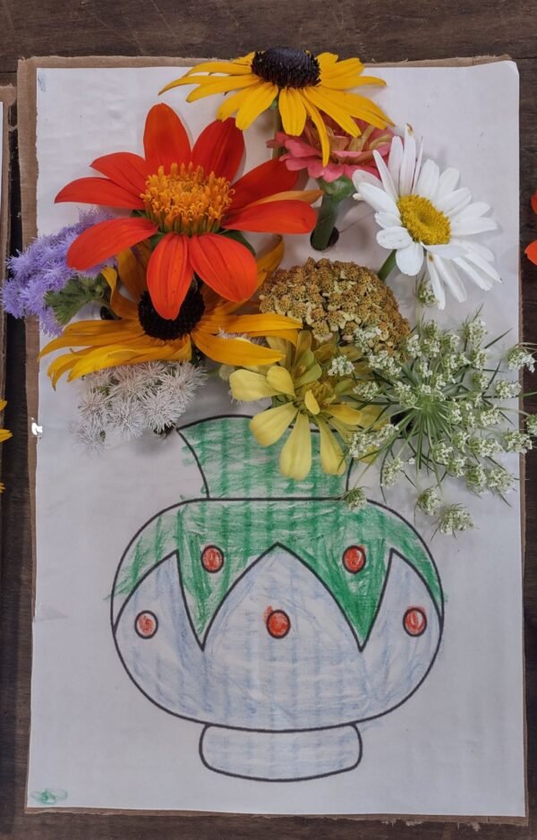 Flowers on recycled cardboard