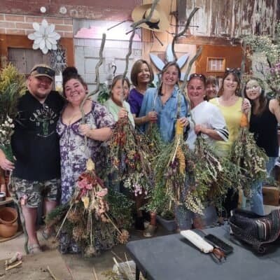 participants in dried floral broom workshop