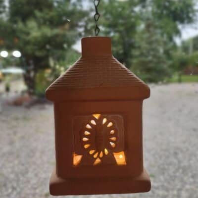Terra cotta lantern with lights