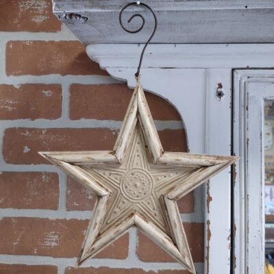 Wood and metal star with wire hanger