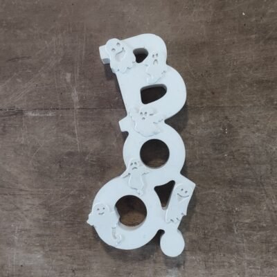 The word Boo in concrete with an exclamation mark